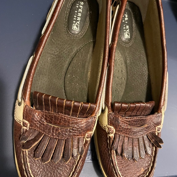 Women's Sperry Deck Shoes- Brown W/Leopard Print- Non- Marking Soles- 7 1/2 - Picture 1 of 13